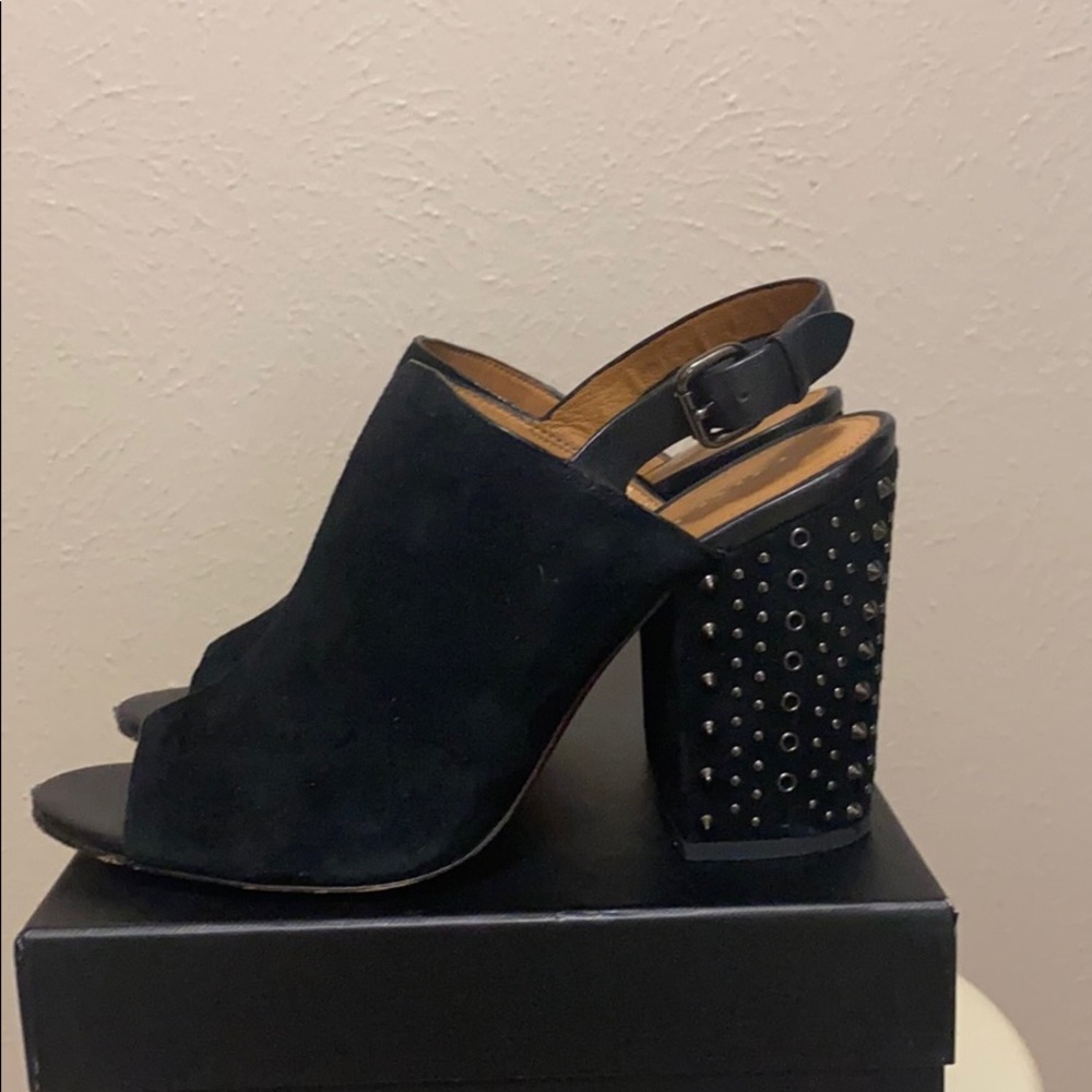 COACH suede open toe chunky heel sandals